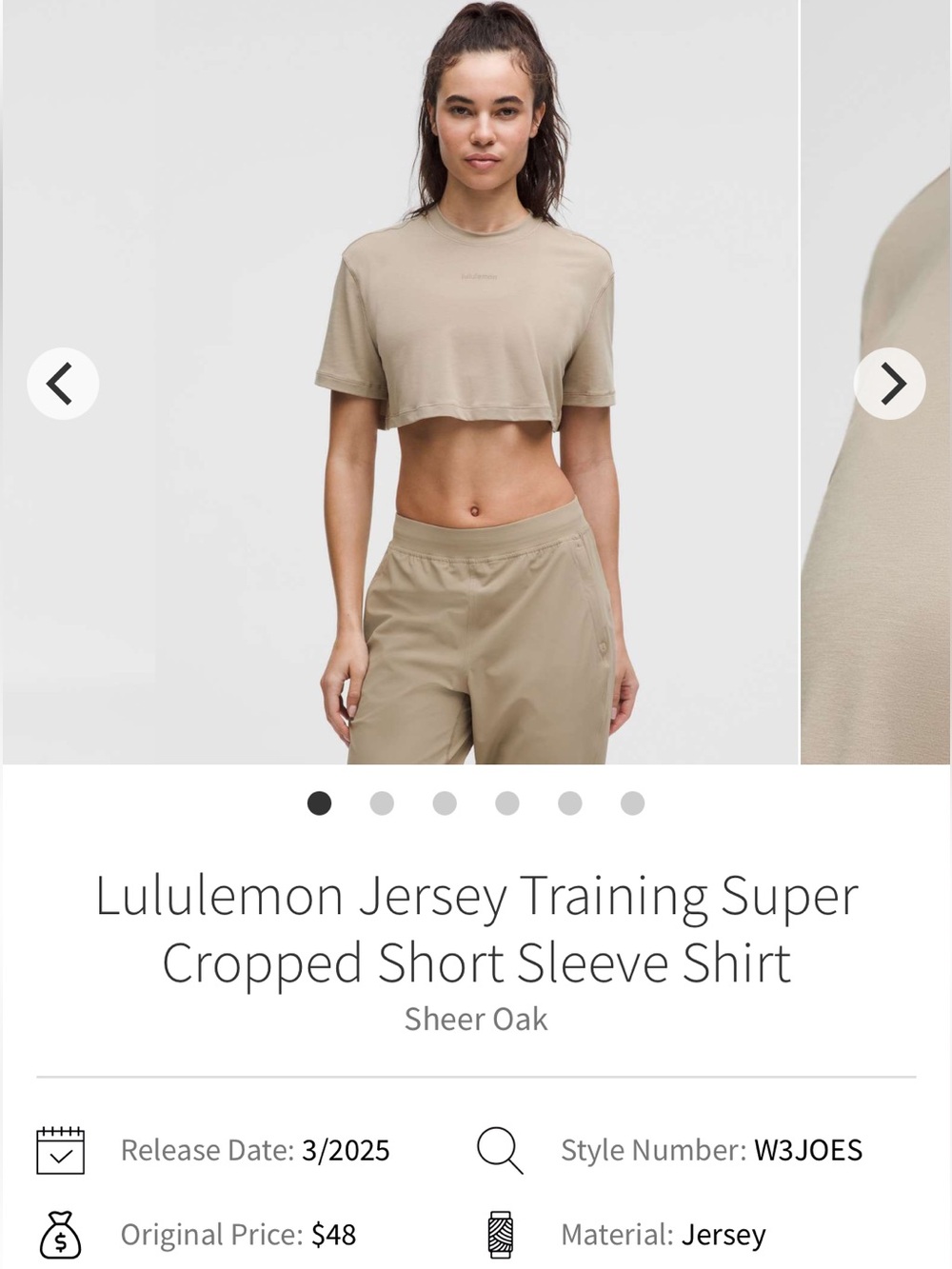 lululemon athletica Sheer Oak Cropped Jersey Tee - Tan